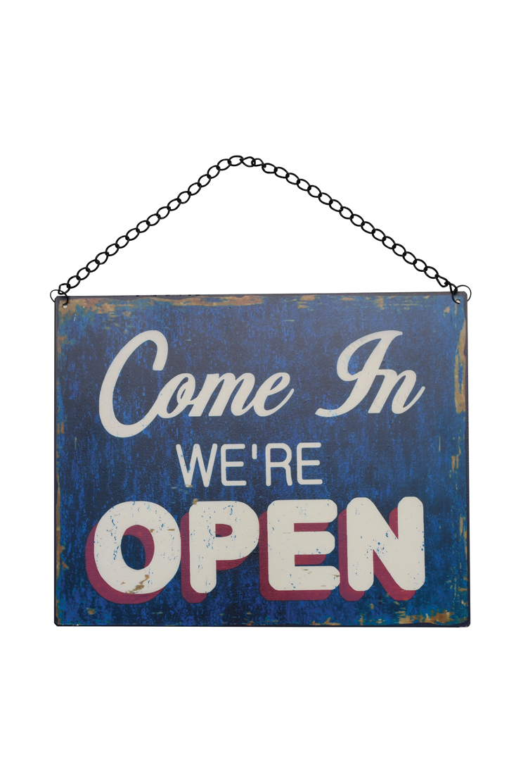 Metalskilt med open og closed